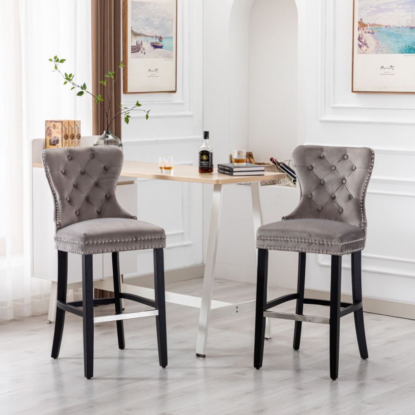 29" Tufted Velvet Bar Stool (Set of 2)