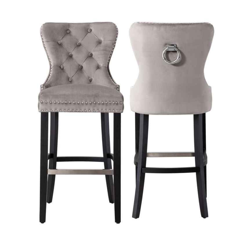29" Tufted Velvet Bar Stool (Set of 2)