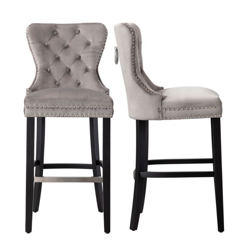 29" Tufted Velvet Bar Stool (Set of 2)