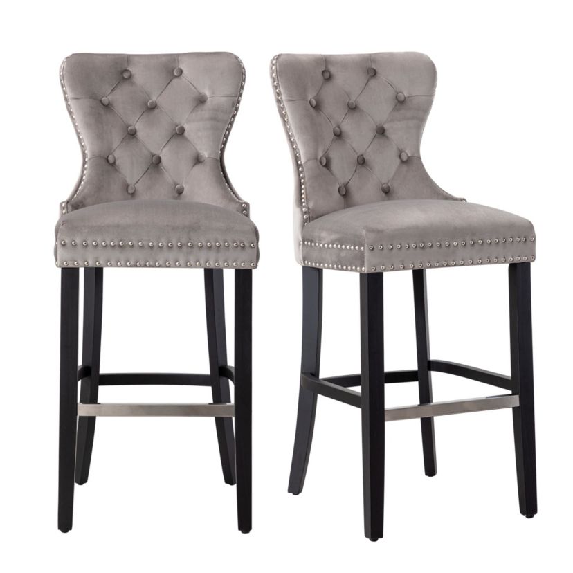 29" Tufted Velvet Bar Stool (Set of 2)