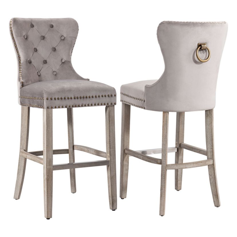 29" Tufted Velvet Bar Stool (Set of 2)