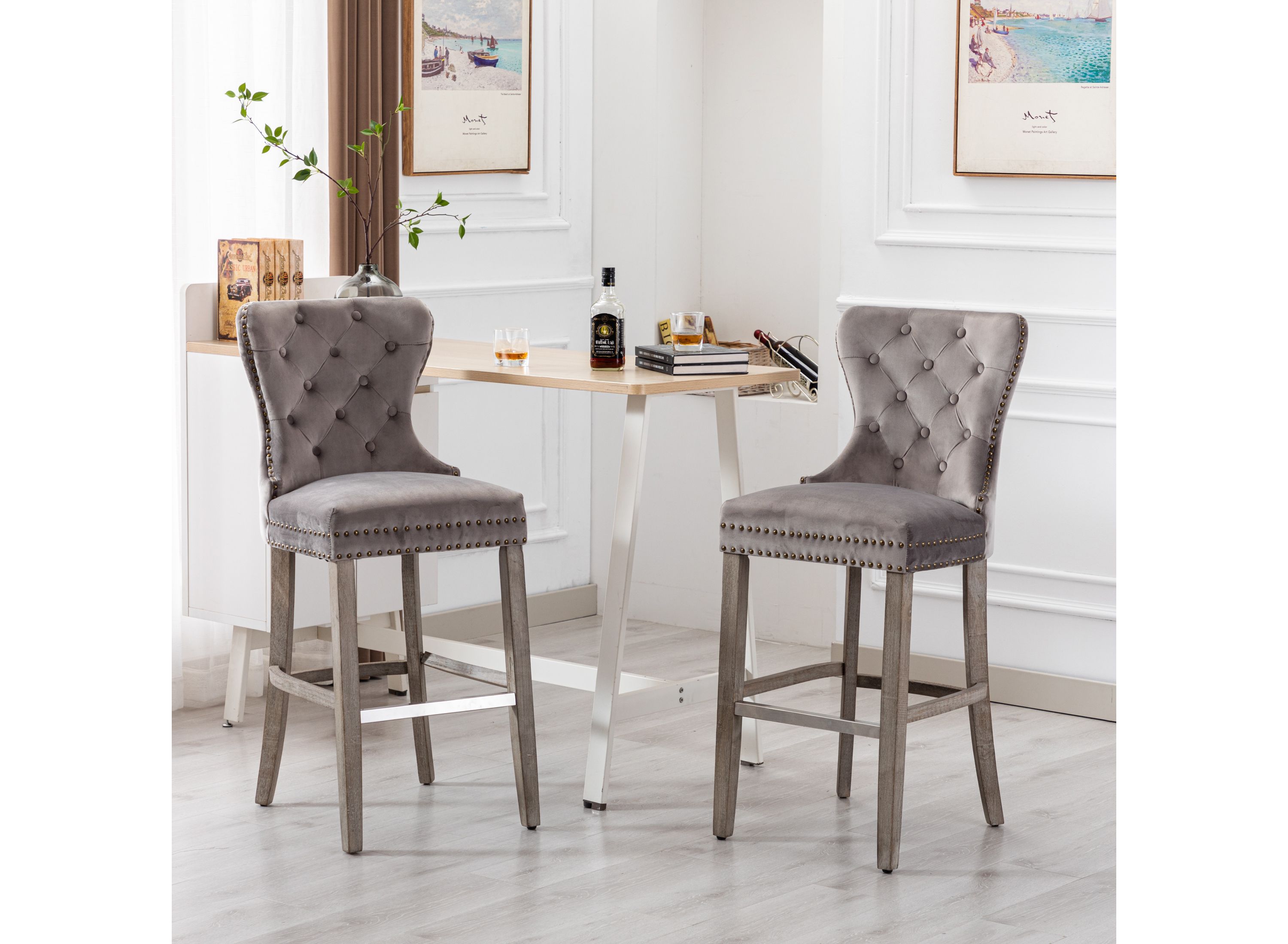 29" Tufted Velvet Bar Stool (Set of 2)