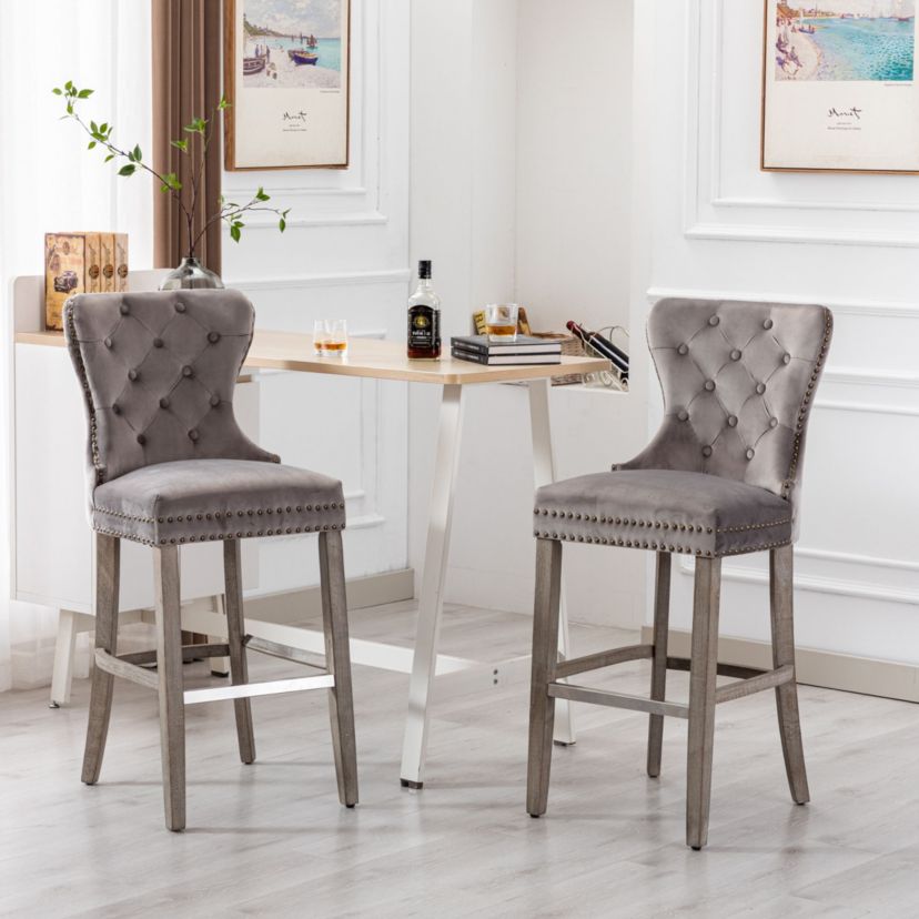 29" Tufted Velvet Bar Stool (Set of 2)