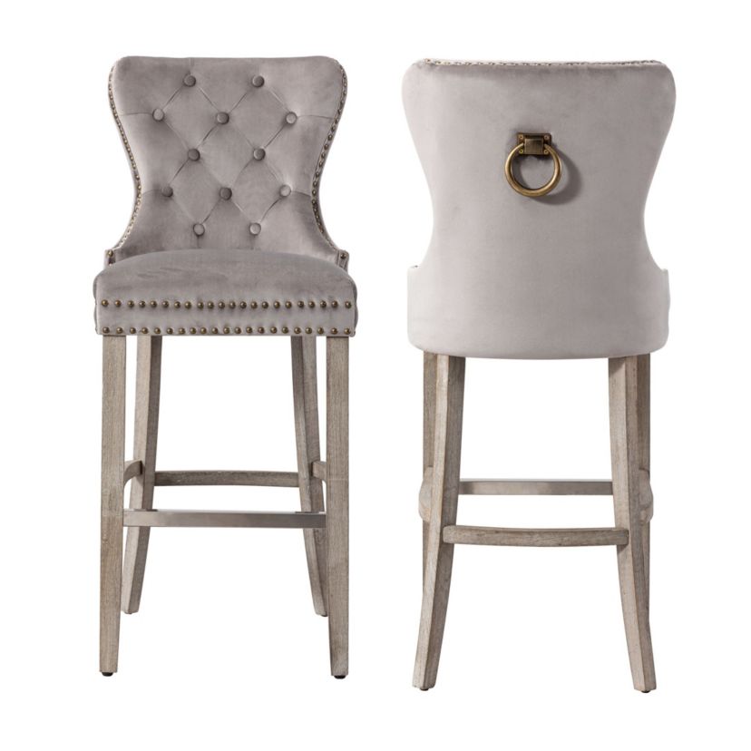 29" Tufted Velvet Bar Stool (Set of 2)