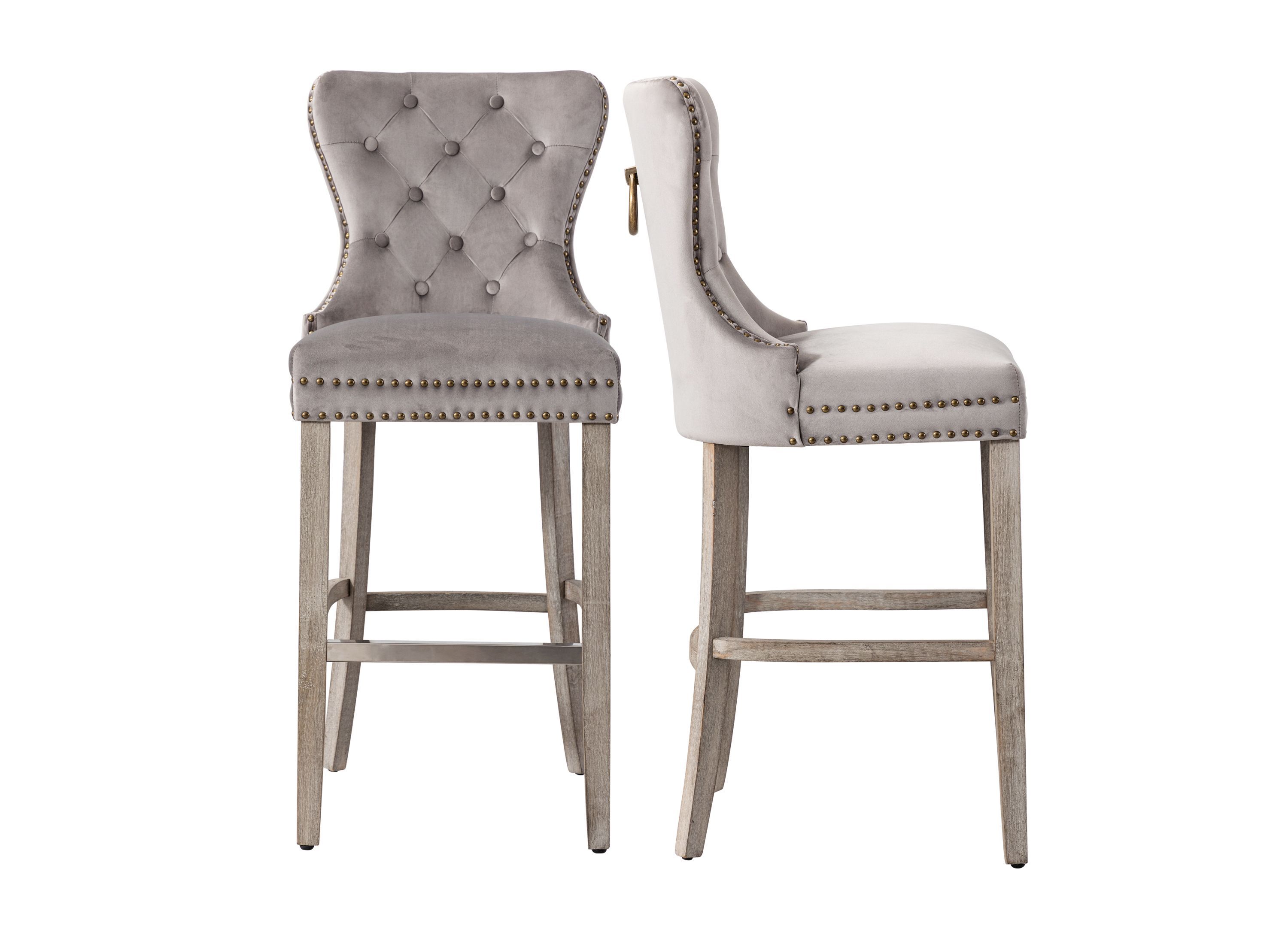 29" Tufted Velvet Bar Stool (Set of 2)