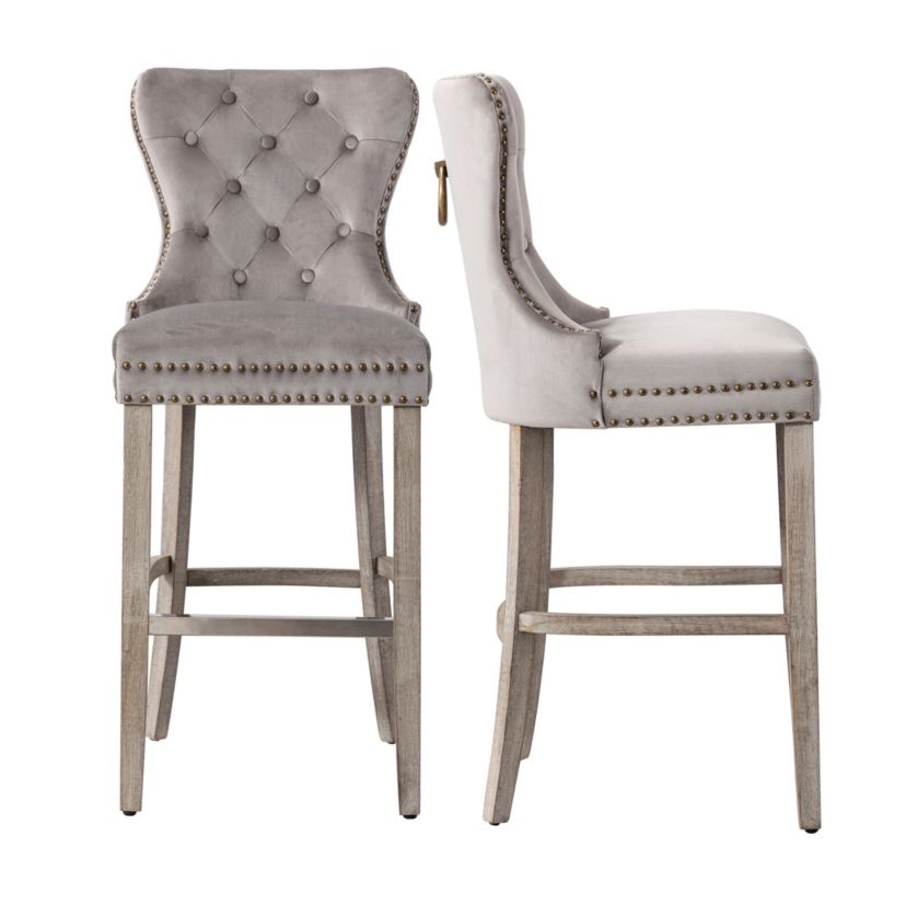 29" Tufted Velvet Bar Stool (Set of 2)