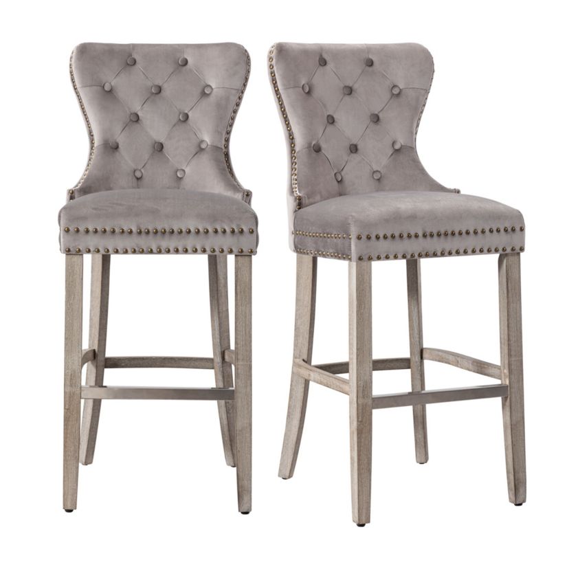 29" Tufted Velvet Bar Stool (Set of 2)