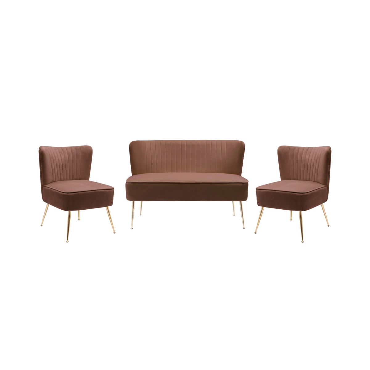 3-Piece Living Room Set Velvet Settee Loveseat With 22" Wide Accent Chairs
