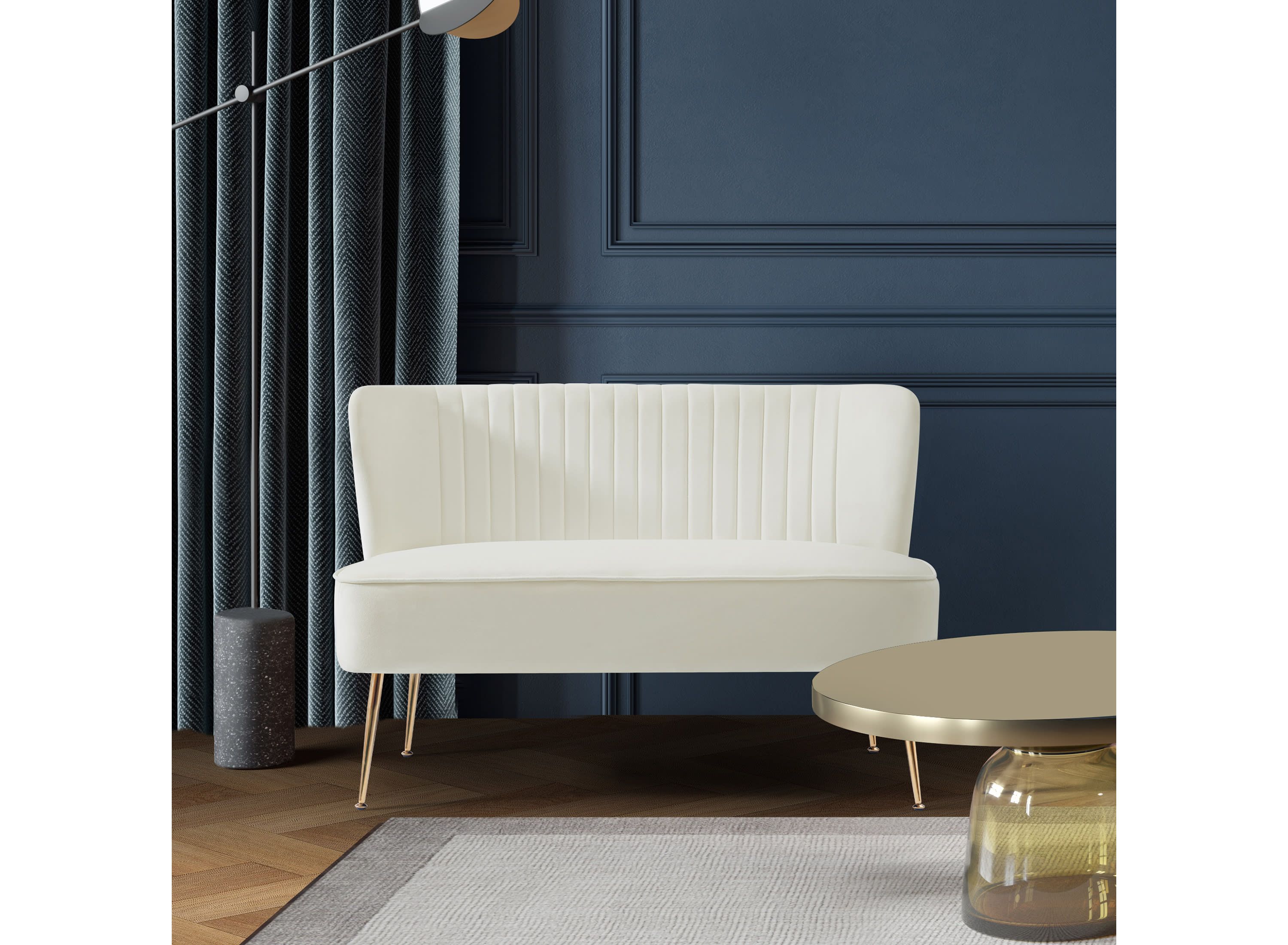 46" Wide Upholstered Velvet Tufted Settee Loveseat