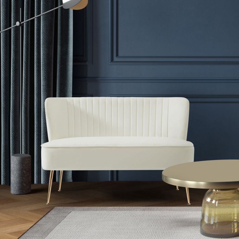 46" Wide Upholstered Velvet Tufted Settee Loveseat