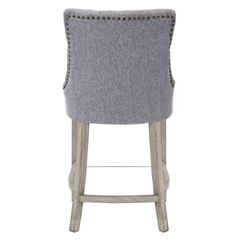 24" Linen Fabric Tufted Upholstered Antique Gray Counter Stool (Set of 2)