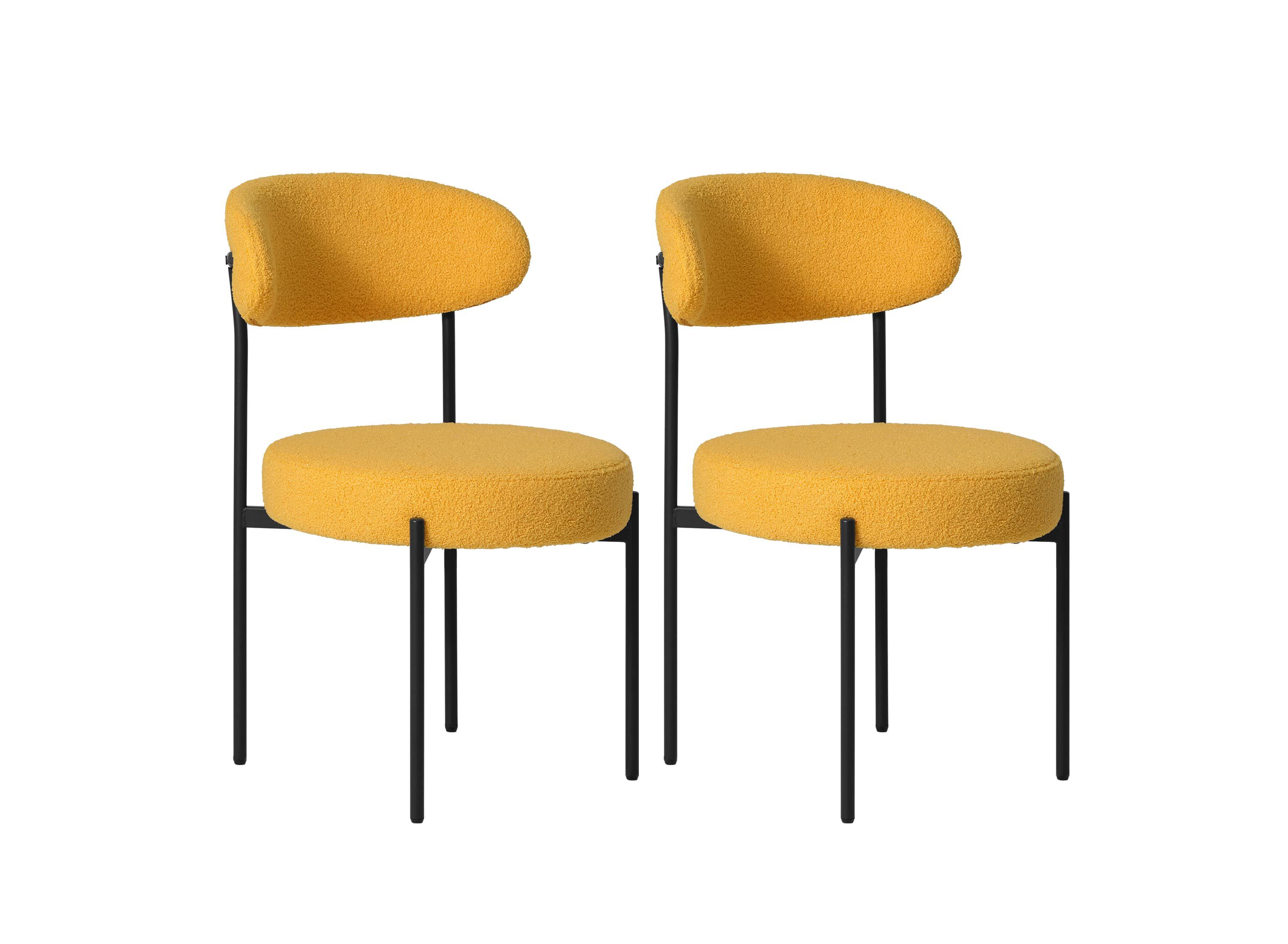 Faux Shearling Fabric Upholstered Side Chair With Metal Leg (Set of 2)