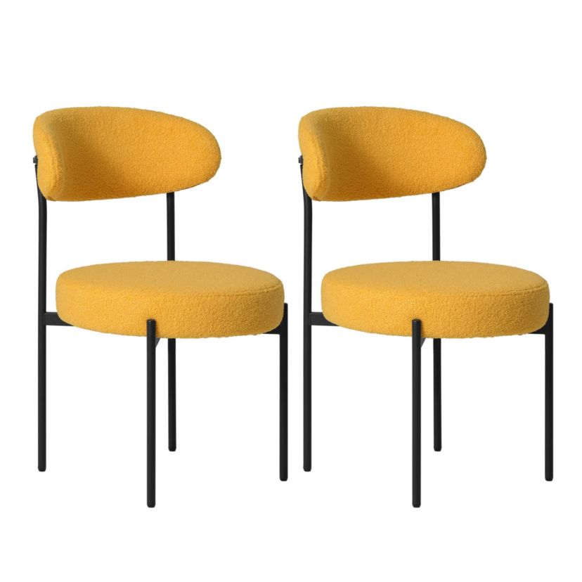 Faux Shearling Fabric Upholstered Side Chair With Metal Leg (Set of 2)