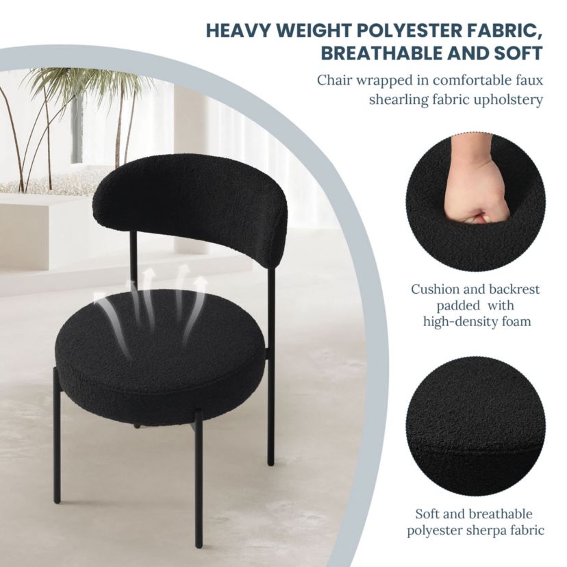 Faux Shearling Fabric Upholstered Side Chair With Metal Leg (Set of 2)