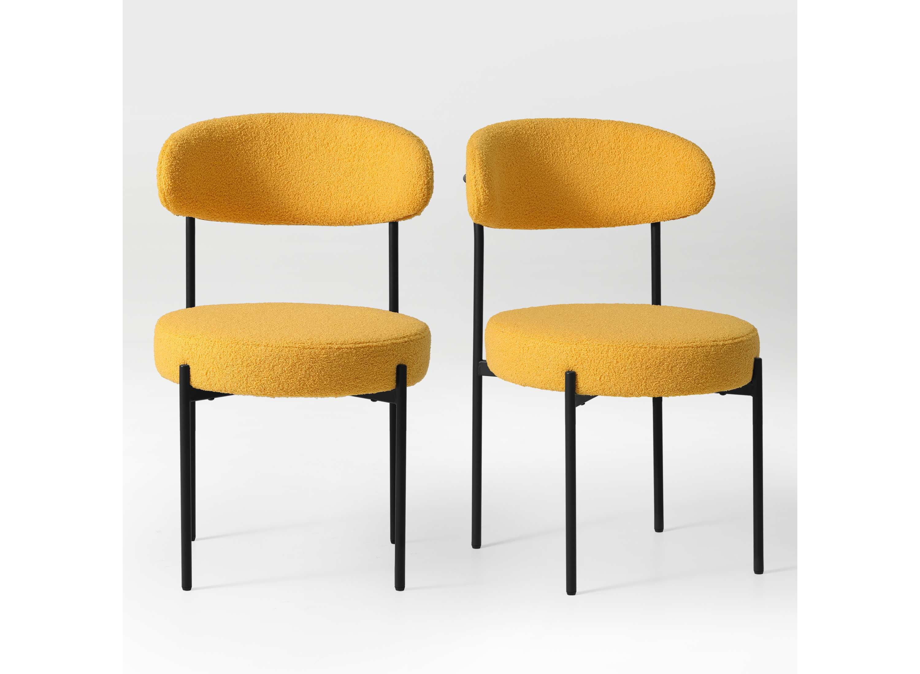 Faux Shearling Fabric Upholstered Side Chair With Metal Leg (Set of 2)