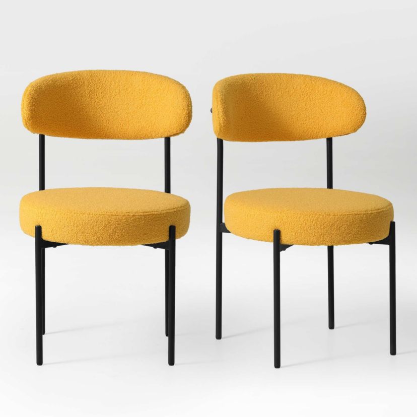 Faux Shearling Fabric Upholstered Side Chair With Metal Leg (Set of 2)