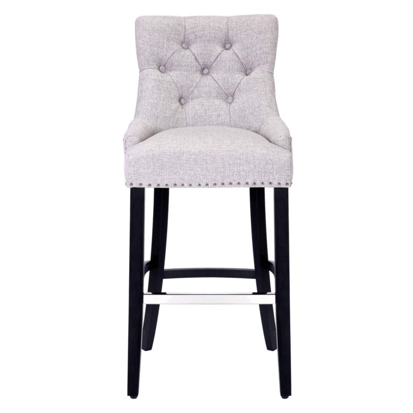 29" Linen Fabric Tufted Upholstered Black Bar Stool