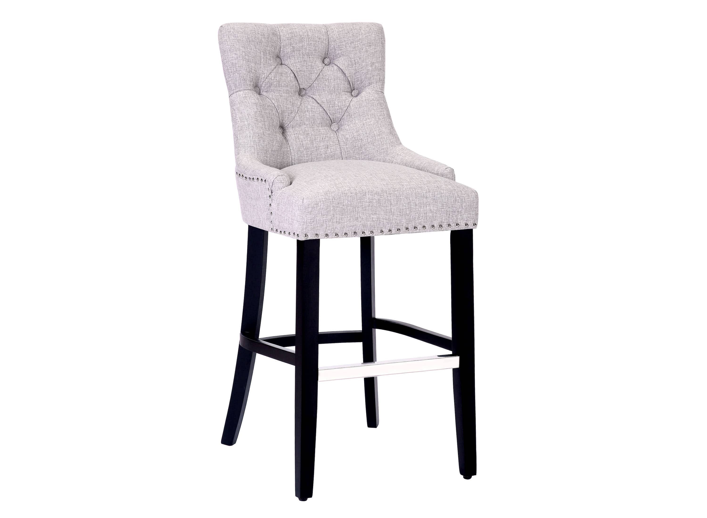 29" Linen Fabric Tufted Upholstered Black Bar Stool