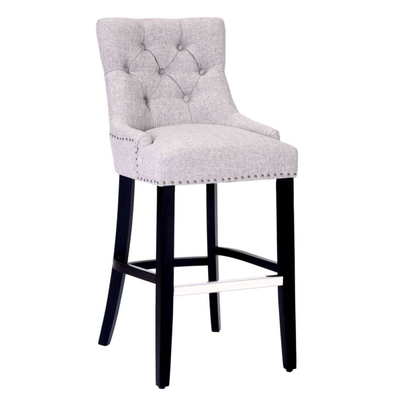 29" Linen Fabric Tufted Upholstered Black Bar Stool