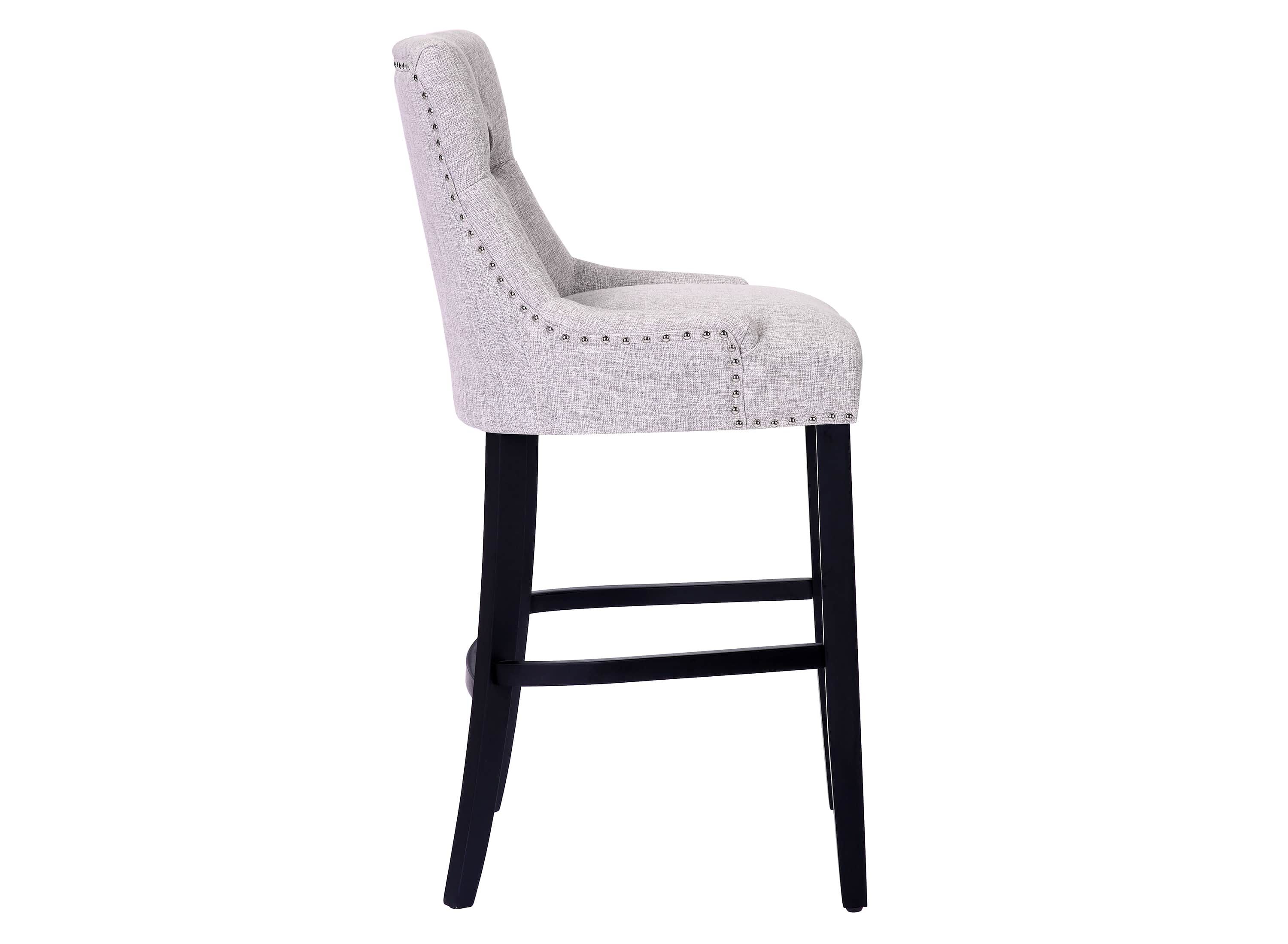 29" Linen Fabric Tufted Upholstered Black Bar Stool