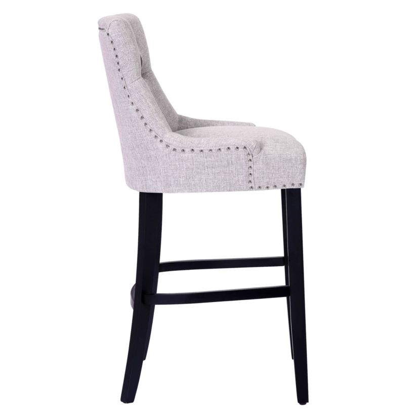 29" Linen Fabric Tufted Upholstered Black Bar Stool