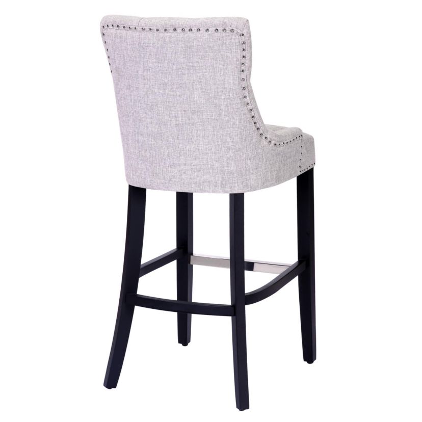 29" Linen Fabric Tufted Upholstered Black Bar Stool