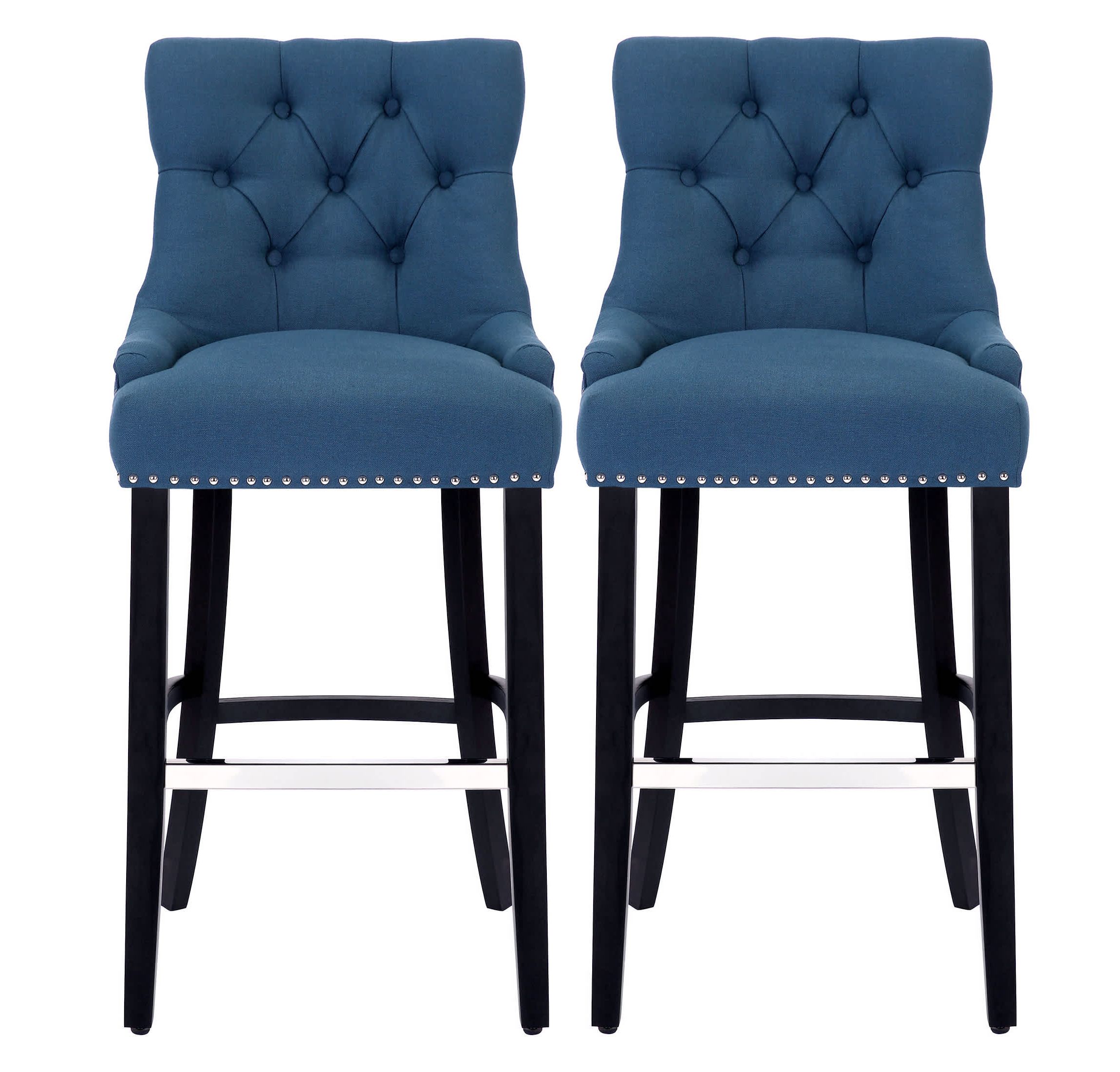 29" Linen Fabric Tufted Upholstered Black Bar Stool (Set of 2)