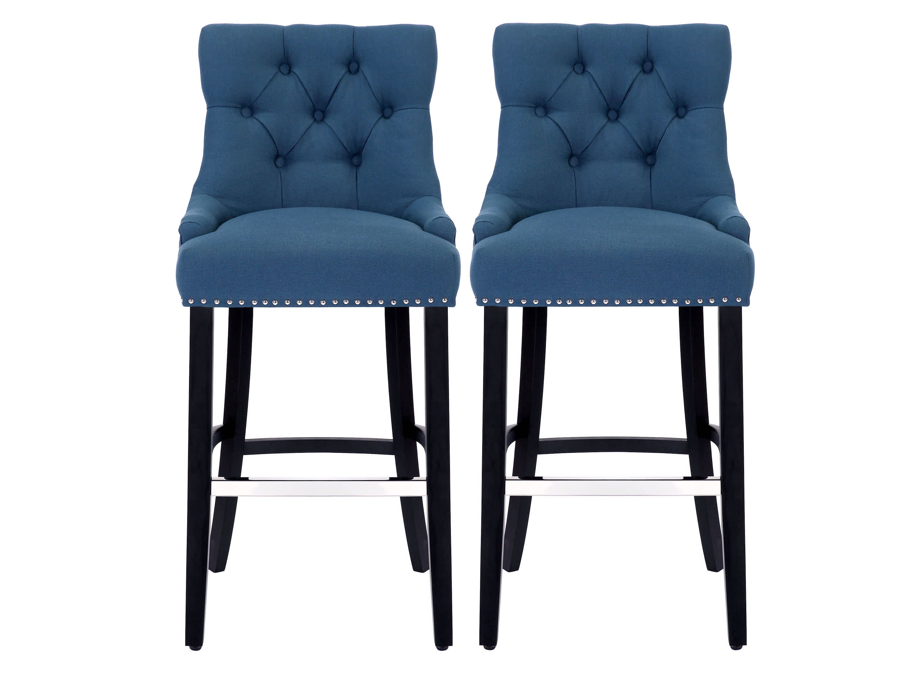29" Linen Fabric Tufted Upholstered Black Bar Stool (Set of 2)