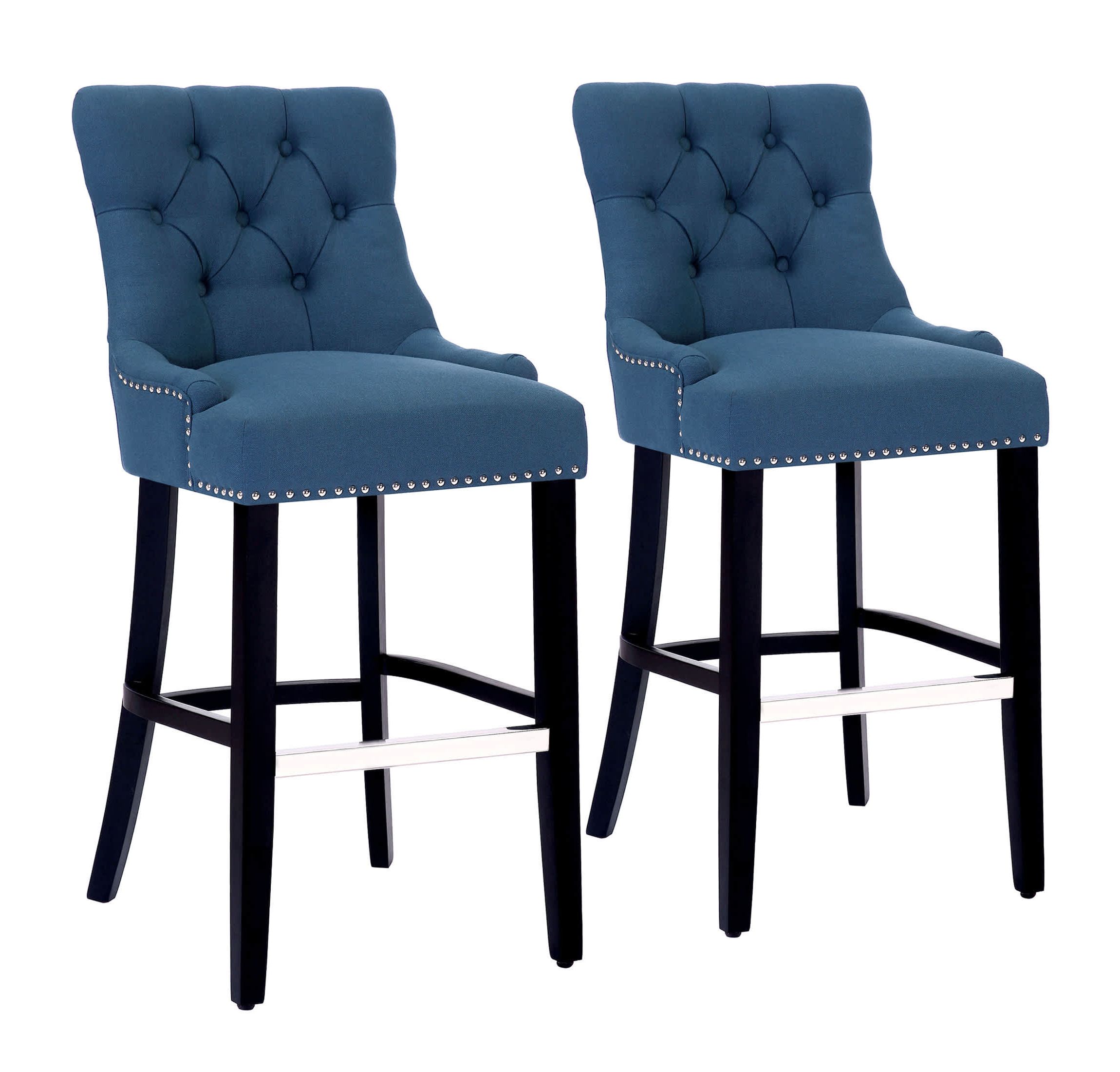 29" Linen Fabric Tufted Upholstered Black Bar Stool (Set of 2)