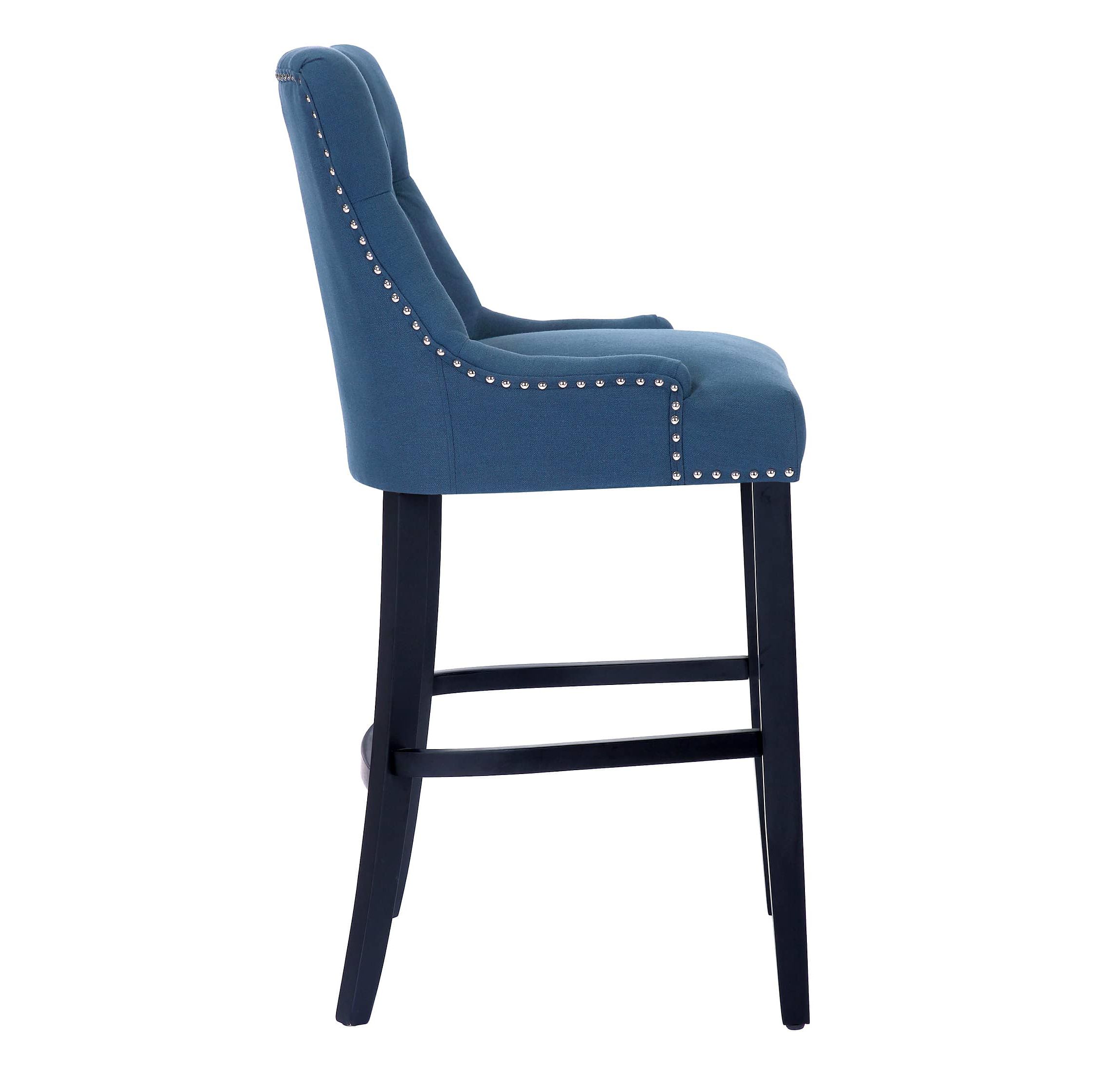 29" Linen Fabric Tufted Upholstered Black Bar Stool (Set of 2)