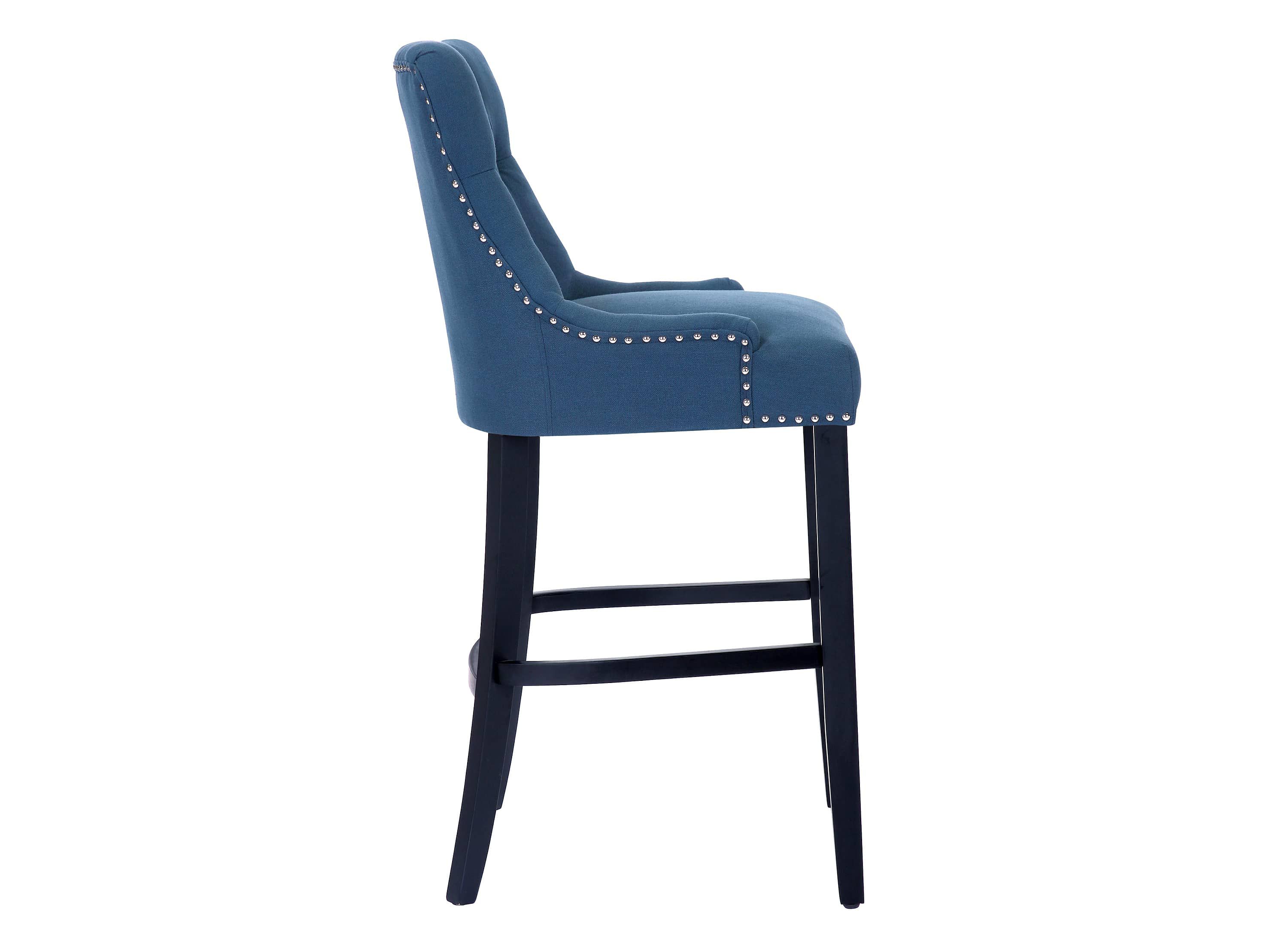 29" Linen Fabric Tufted Upholstered Black Bar Stool (Set of 2)