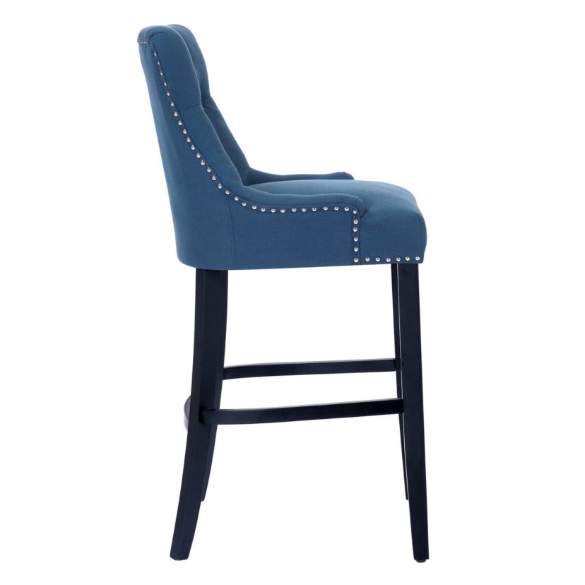 29" Linen Fabric Tufted Upholstered Black Bar Stool (Set of 2)