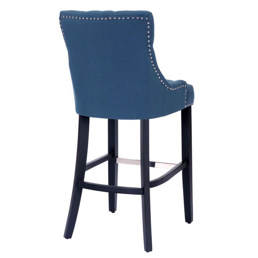 29" Linen Fabric Tufted Upholstered Black Bar Stool (Set of 2)