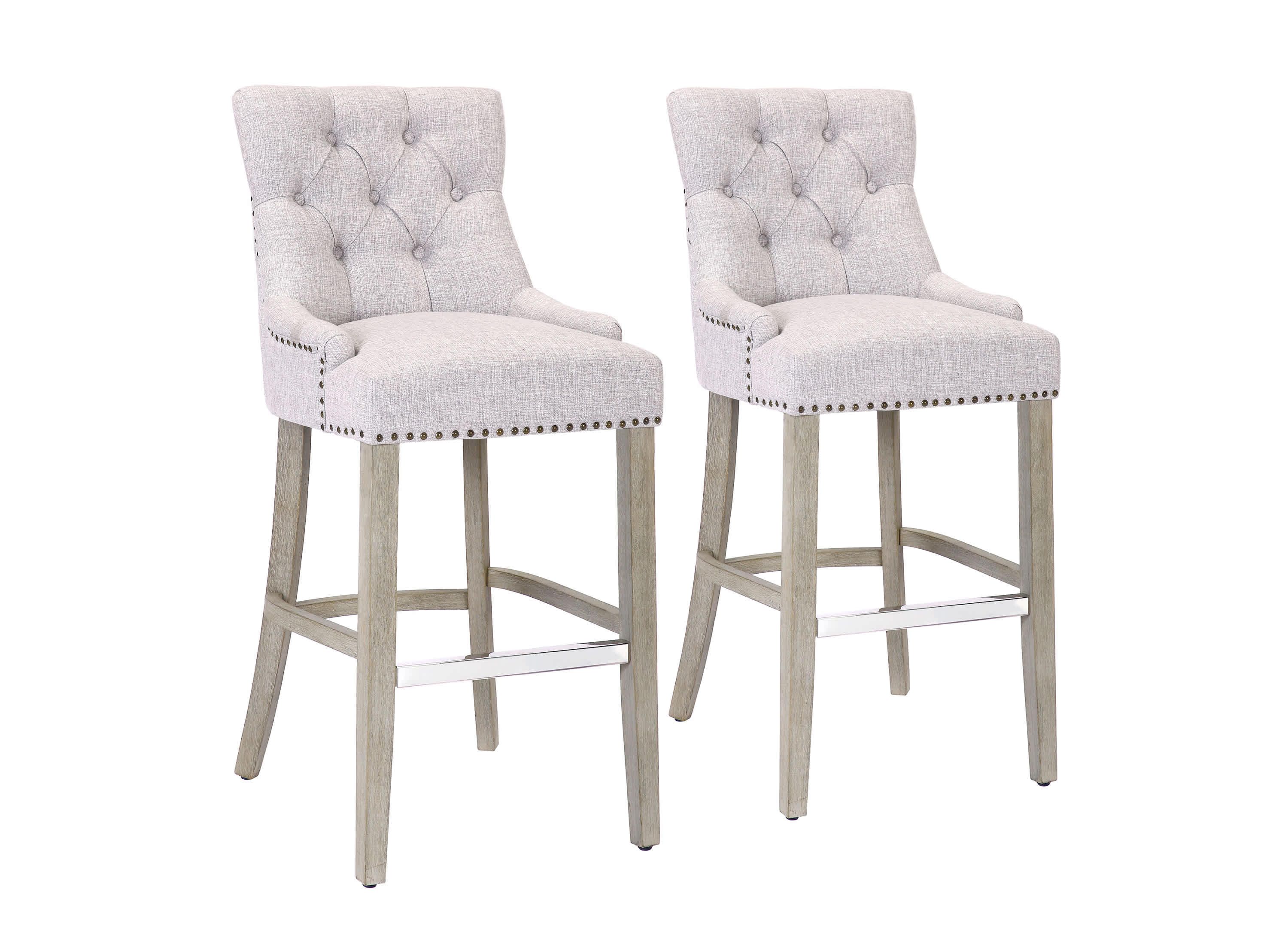 29" Linen Fabric Tufted Upholstered Antique Gray Bar Stool (Set of 2)