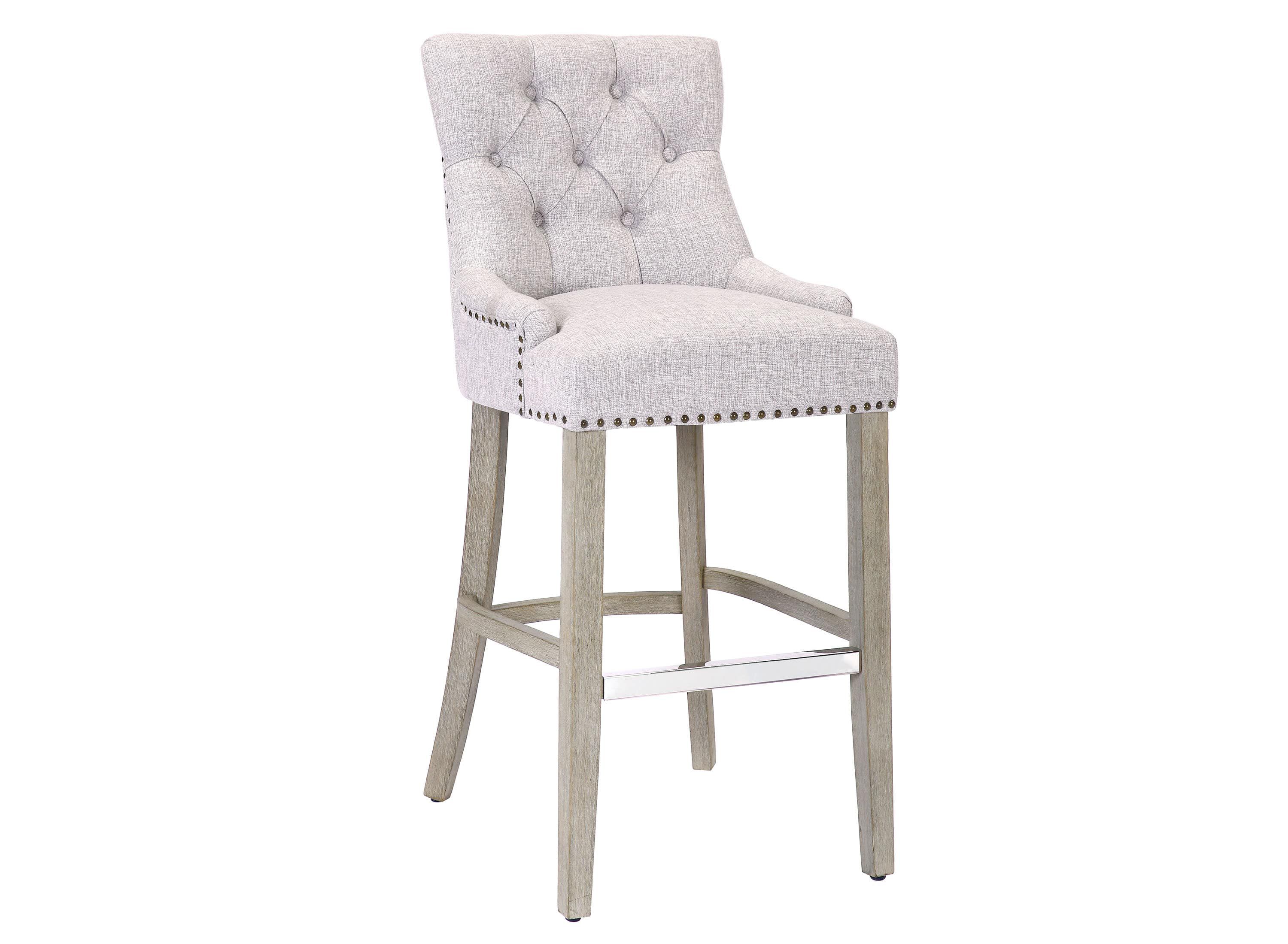 29" Linen Fabric Tufted Upholstered Antique Gray Bar Stool (Set of 2)
