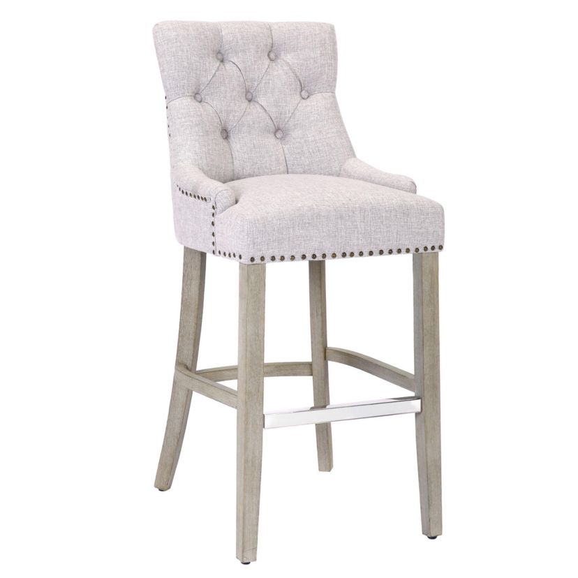 29" Linen Fabric Tufted Upholstered Antique Gray Bar Stool (Set of 2)