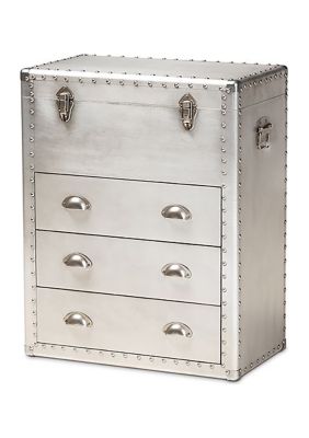 Serge French Industrial Silver Metal 3-Drawer Accent Storage Cabinet