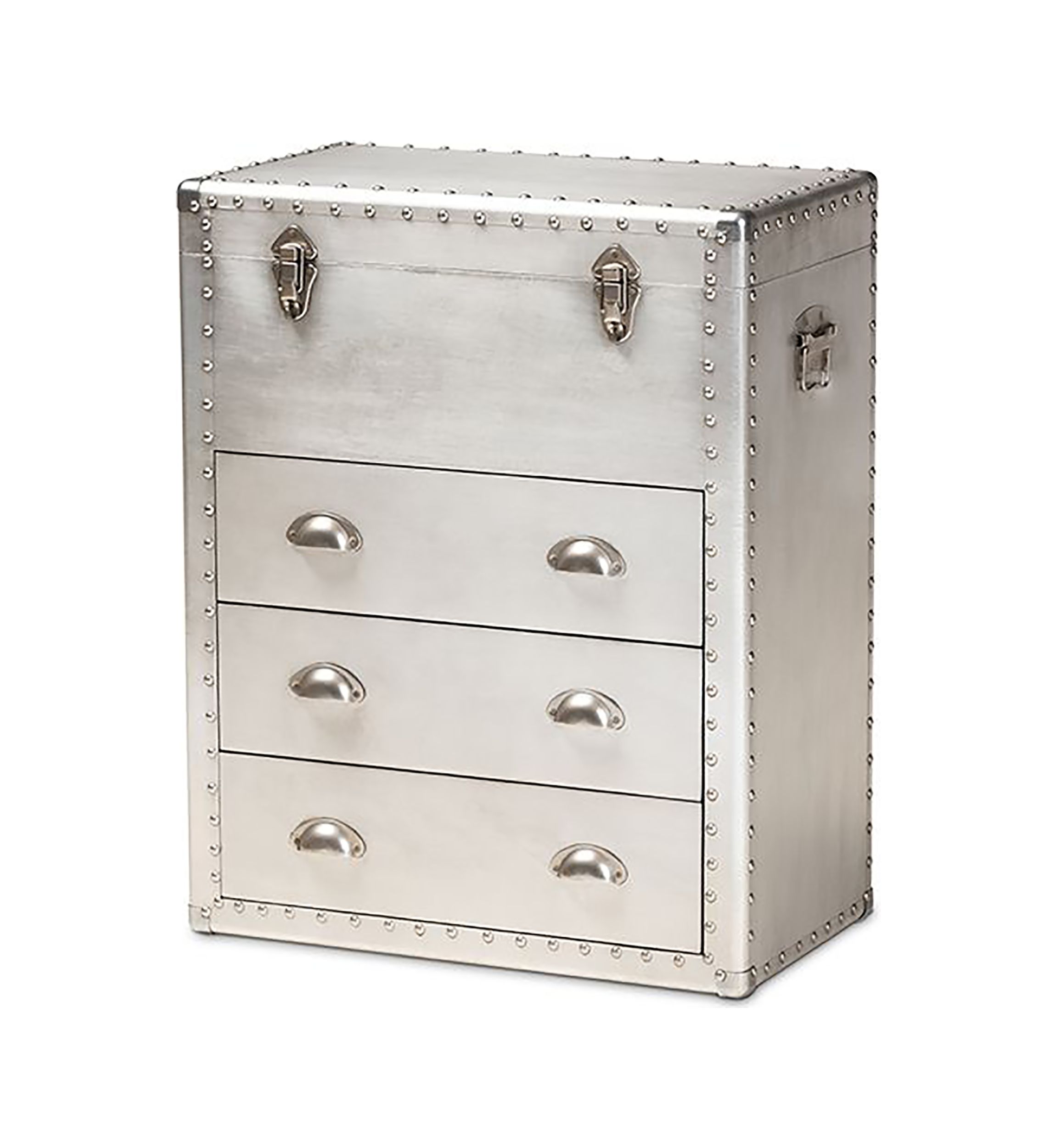 Serge French Industrial Silver Metal 3-Drawer Accent Storage Cabinet