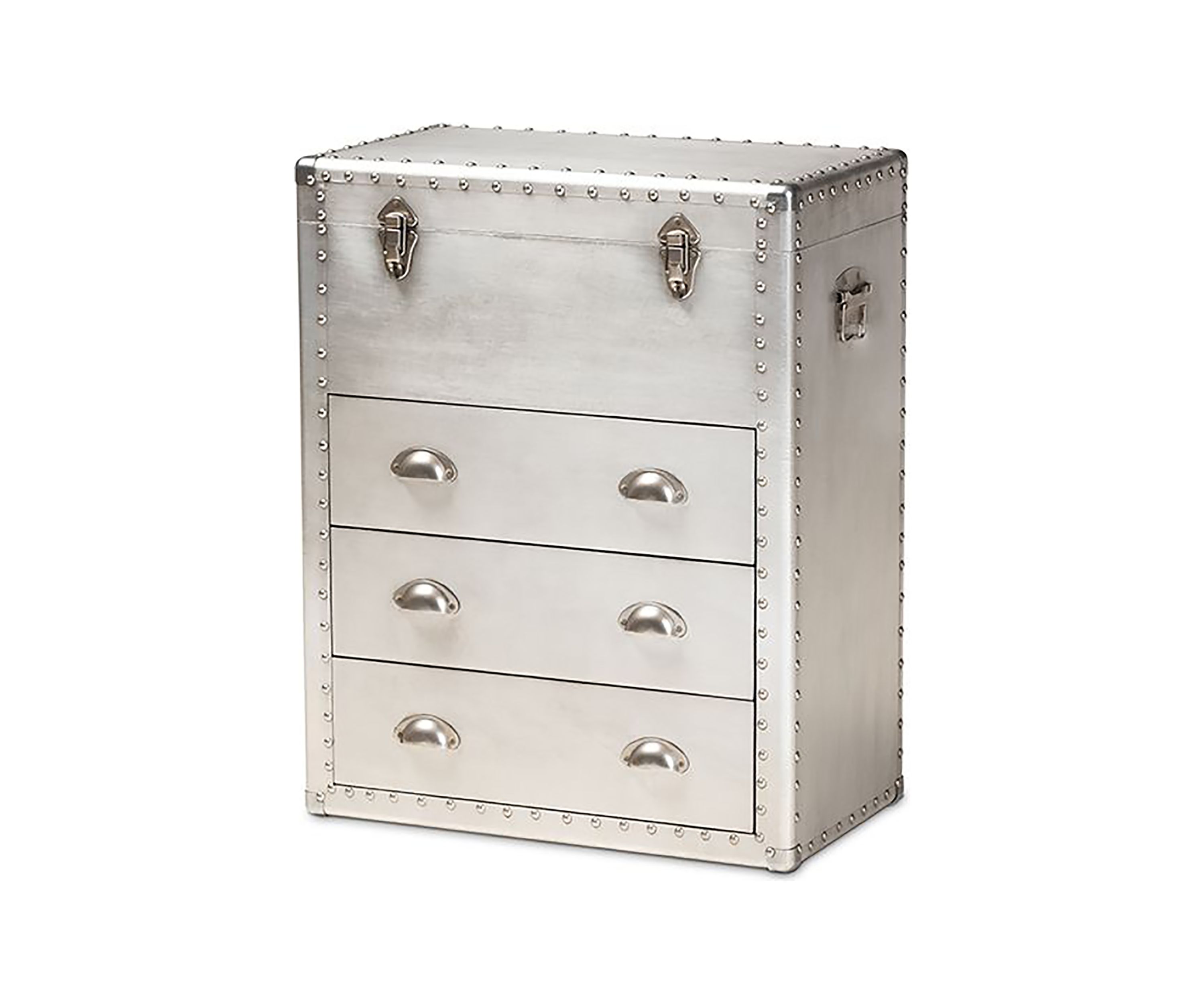 Serge French Industrial Silver Metal 3-Drawer Accent Storage Cabinet