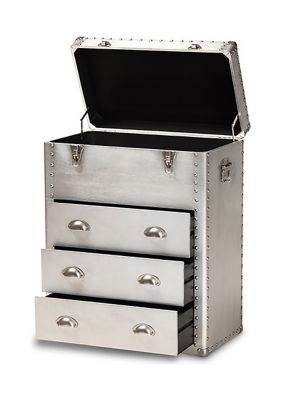 Serge French Industrial Silver Metal 3-Drawer Accent Storage Cabinet