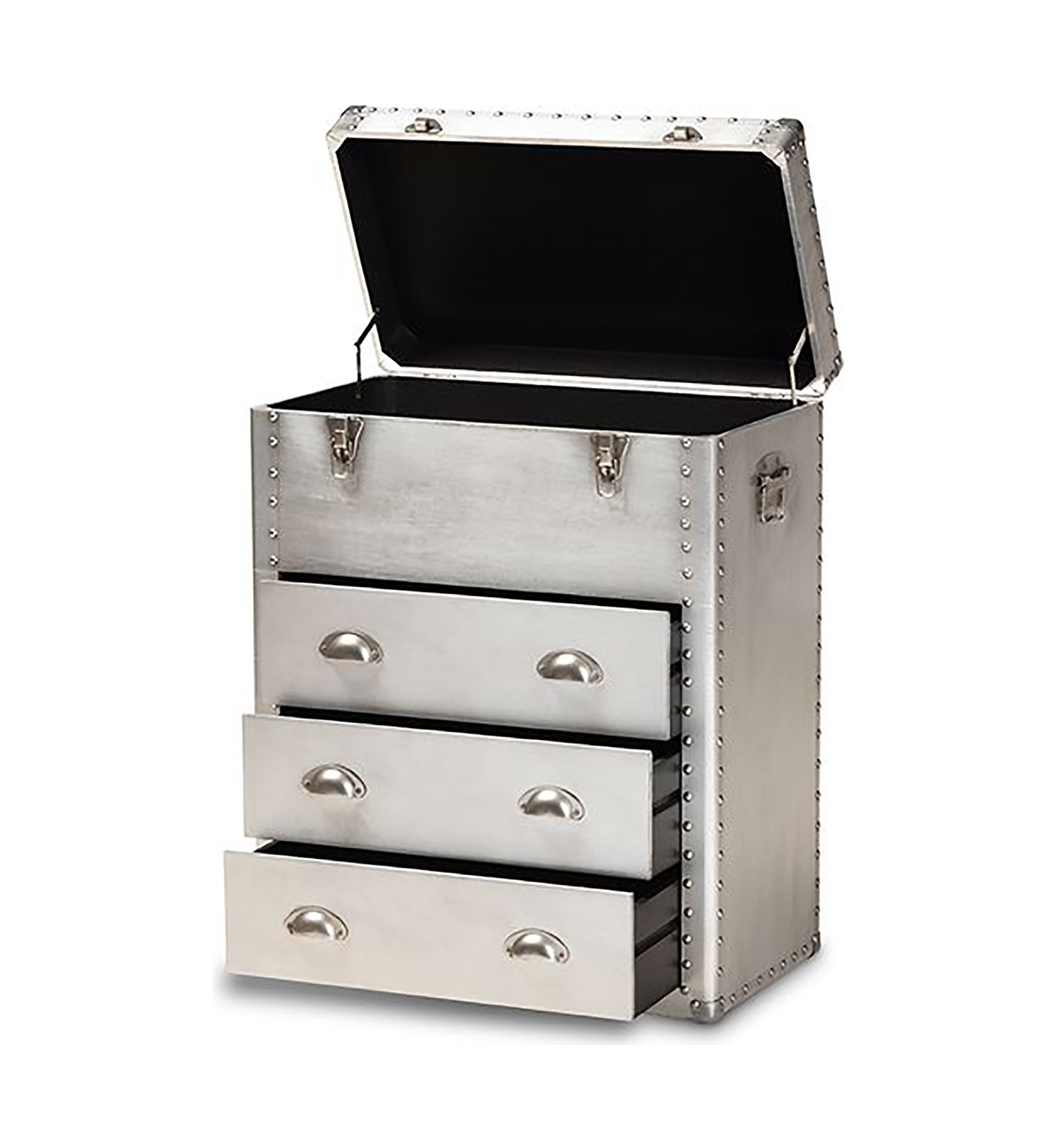 Serge French Industrial Silver Metal 3-Drawer Accent Storage Cabinet