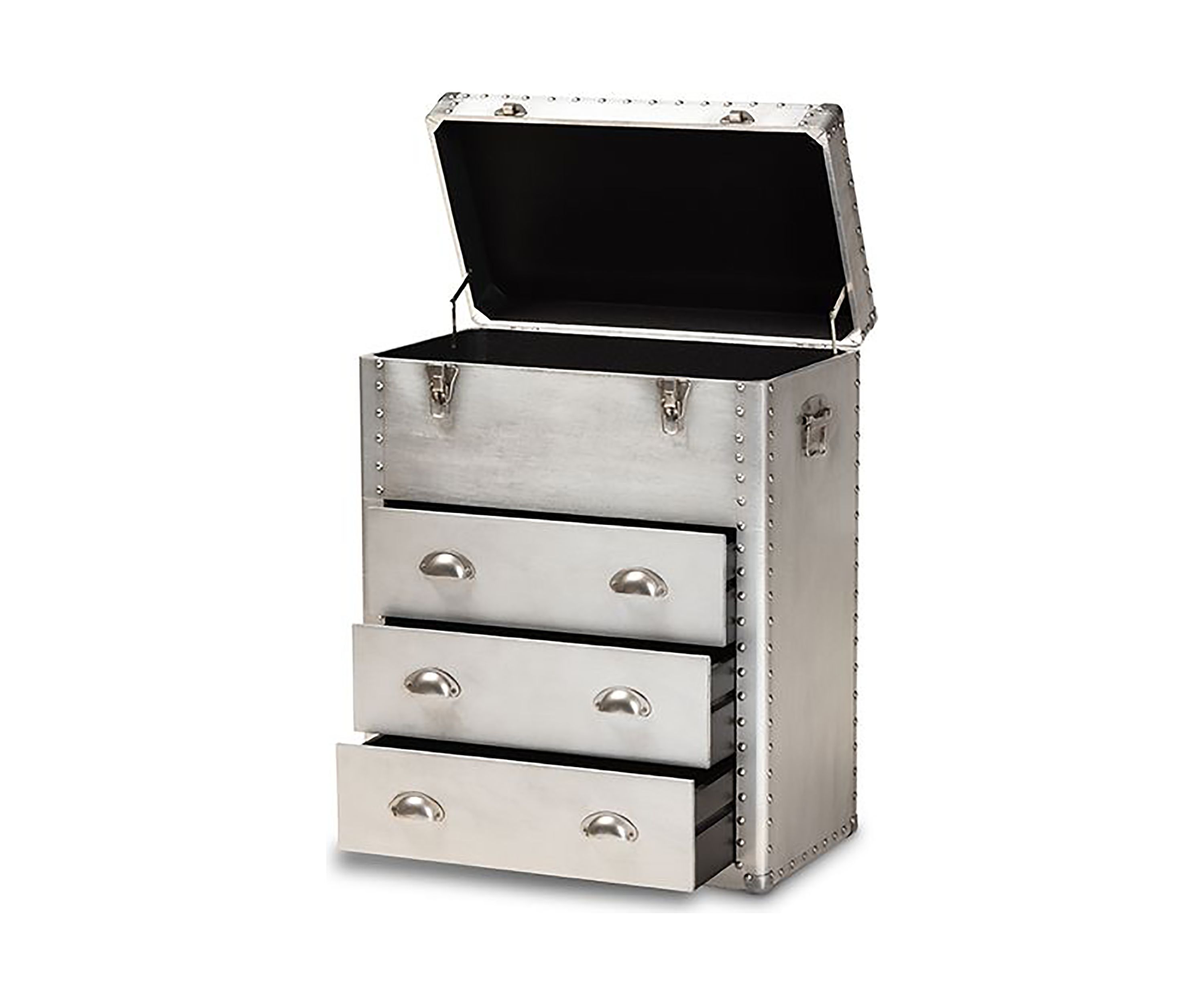 Serge French Industrial Silver Metal 3-Drawer Accent Storage Cabinet