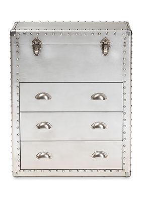 Serge French Industrial Silver Metal 3-Drawer Accent Storage Cabinet