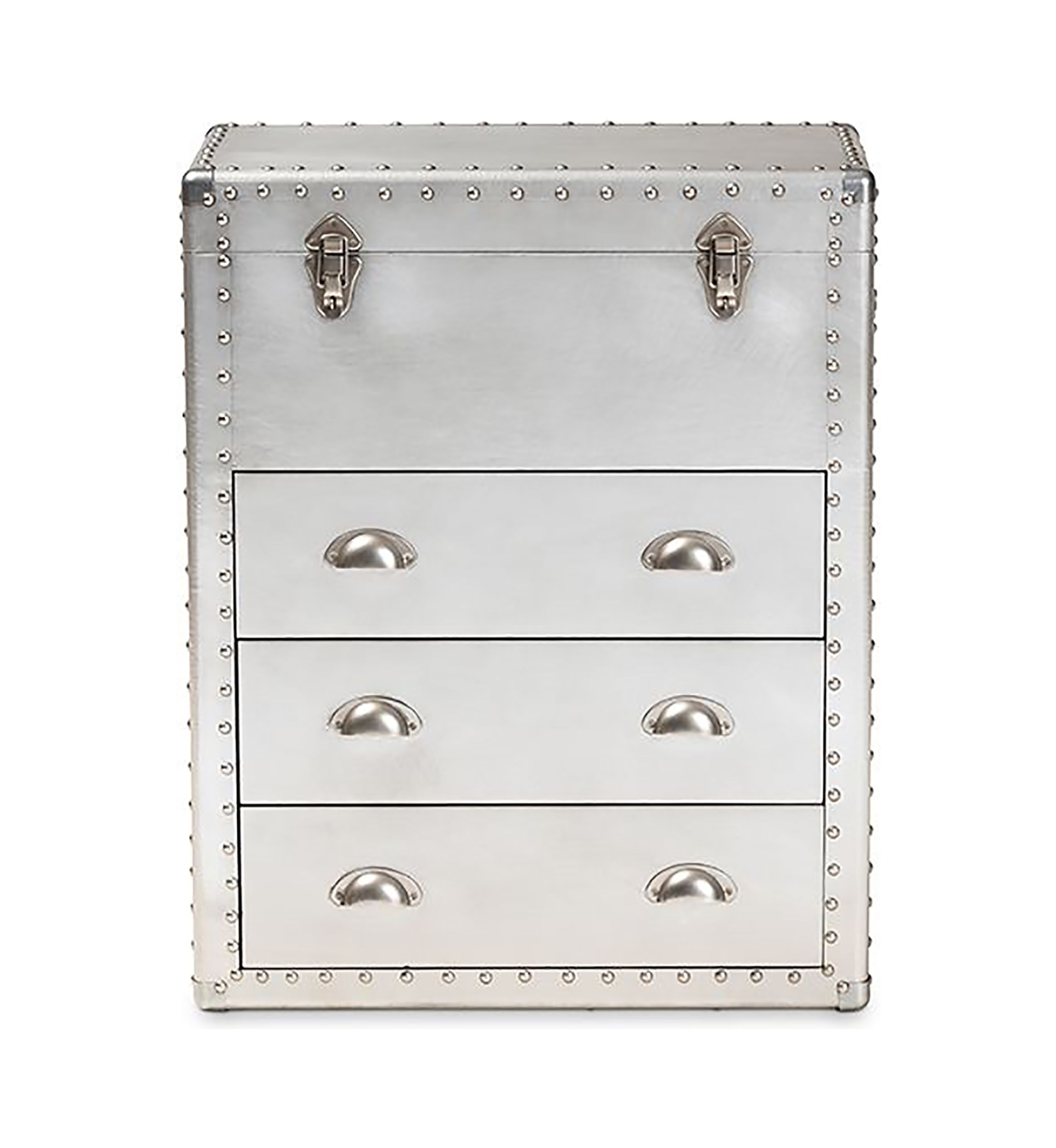 Serge French Industrial Silver Metal 3-Drawer Accent Storage Cabinet