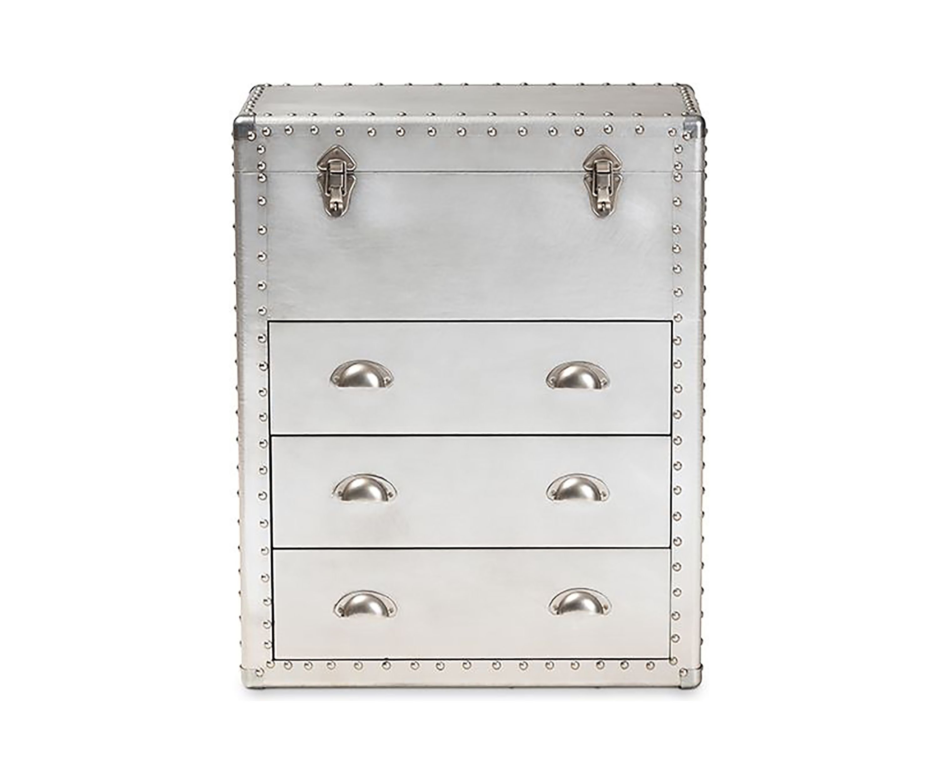 Serge French Industrial Silver Metal 3-Drawer Accent Storage Cabinet