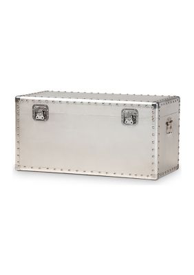 Serge French Industrial Silver Metal Storage Trunk