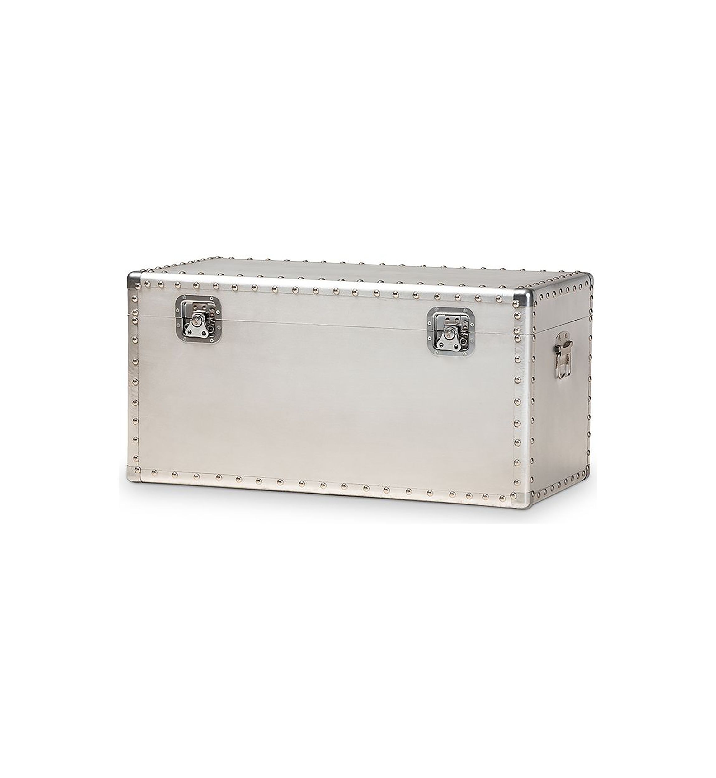 Serge French Industrial Silver Metal Storage Trunk