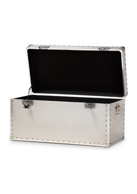 Serge French Industrial Silver Metal Storage Trunk