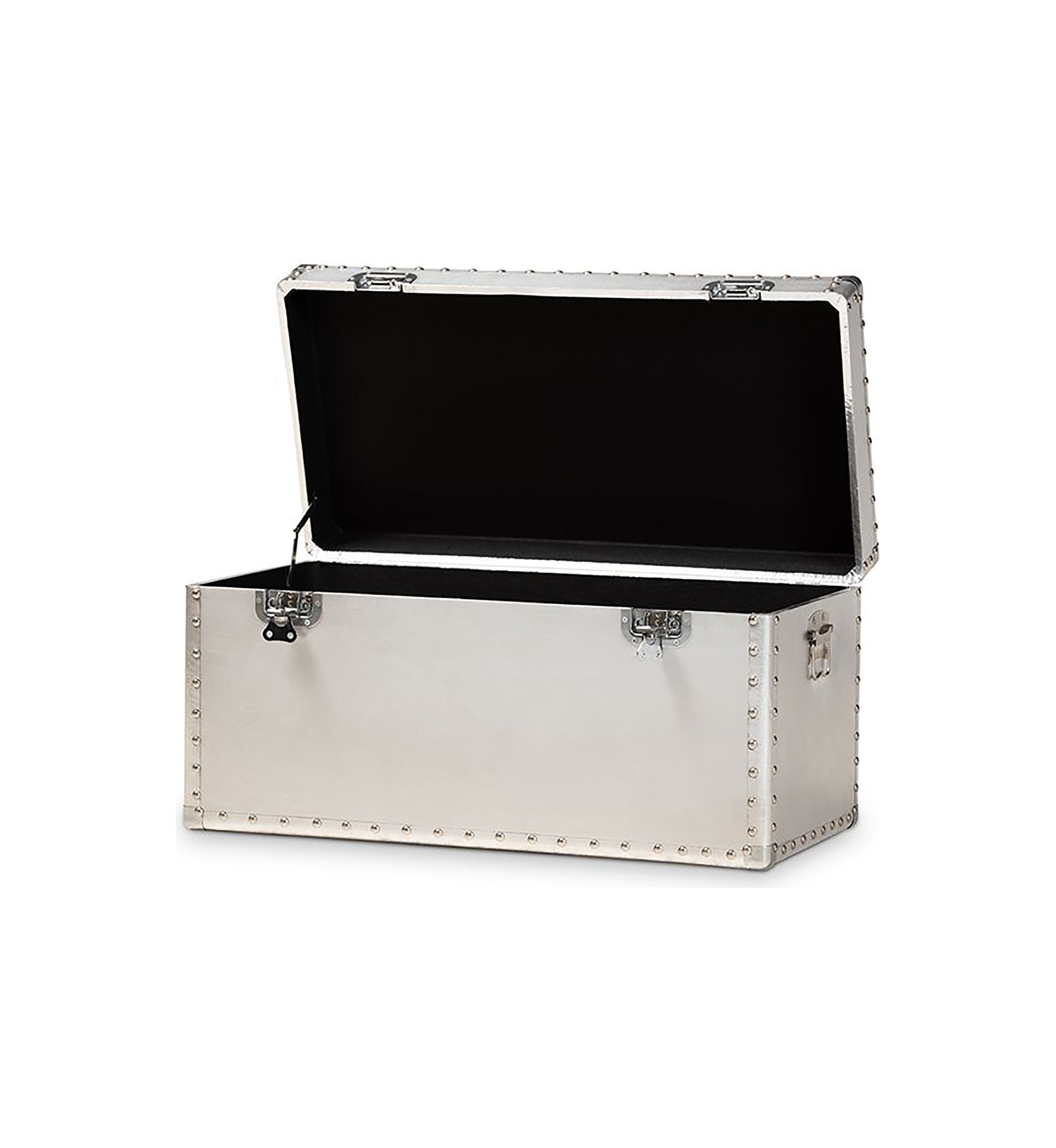 Serge French Industrial Silver Metal Storage Trunk