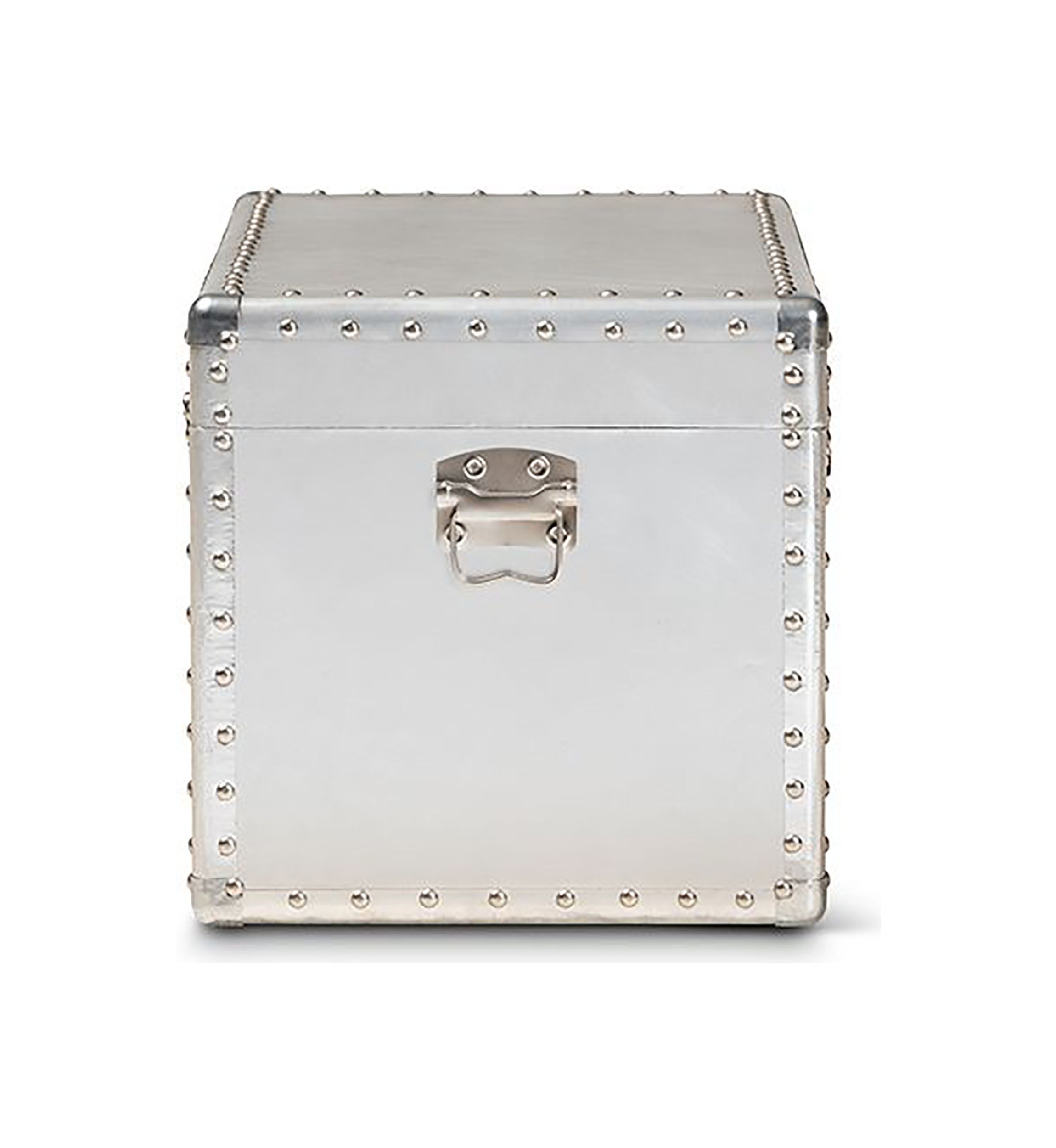Serge French Industrial Silver Metal Storage Trunk